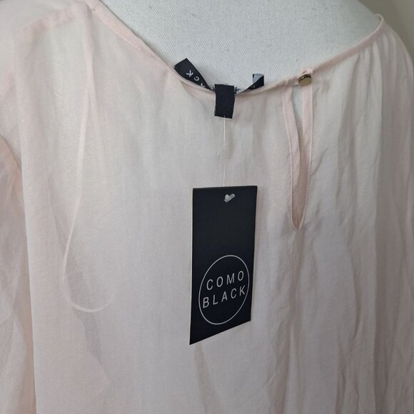 Como Black See Through Blouse Pink Buttons Hi Low Women Plus 3X Sheer Long Cover - Picture 3 of 8